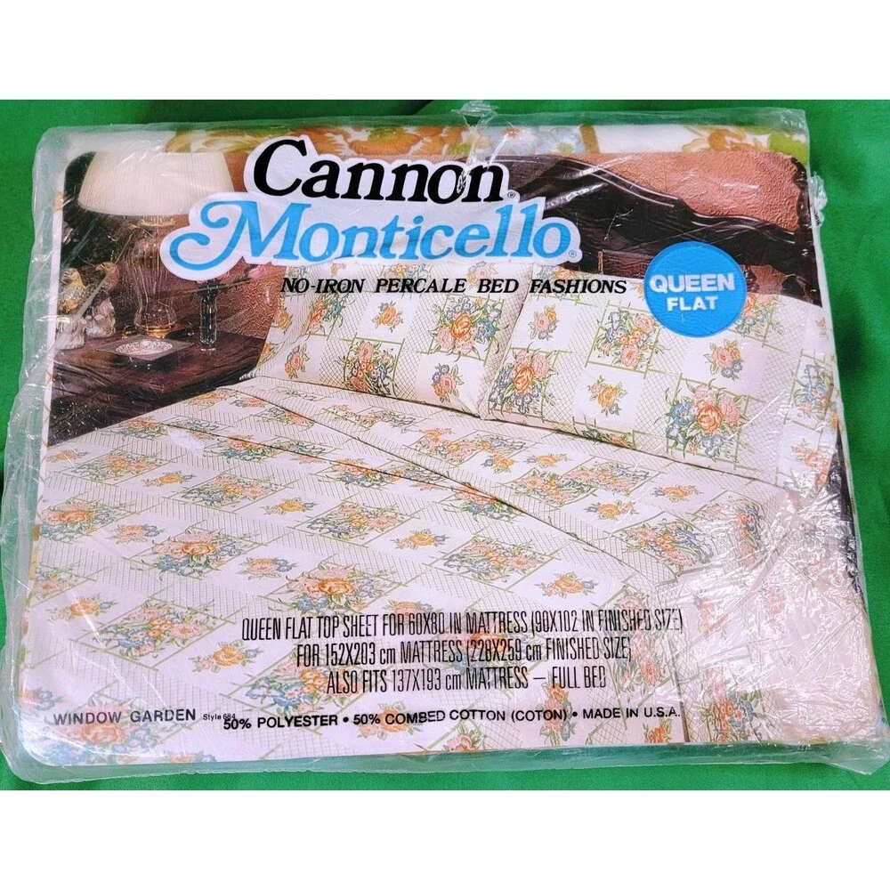 Cannon Monticello Queen Fitted & Flat Sheets Floral Window Garden Multicolor NEW